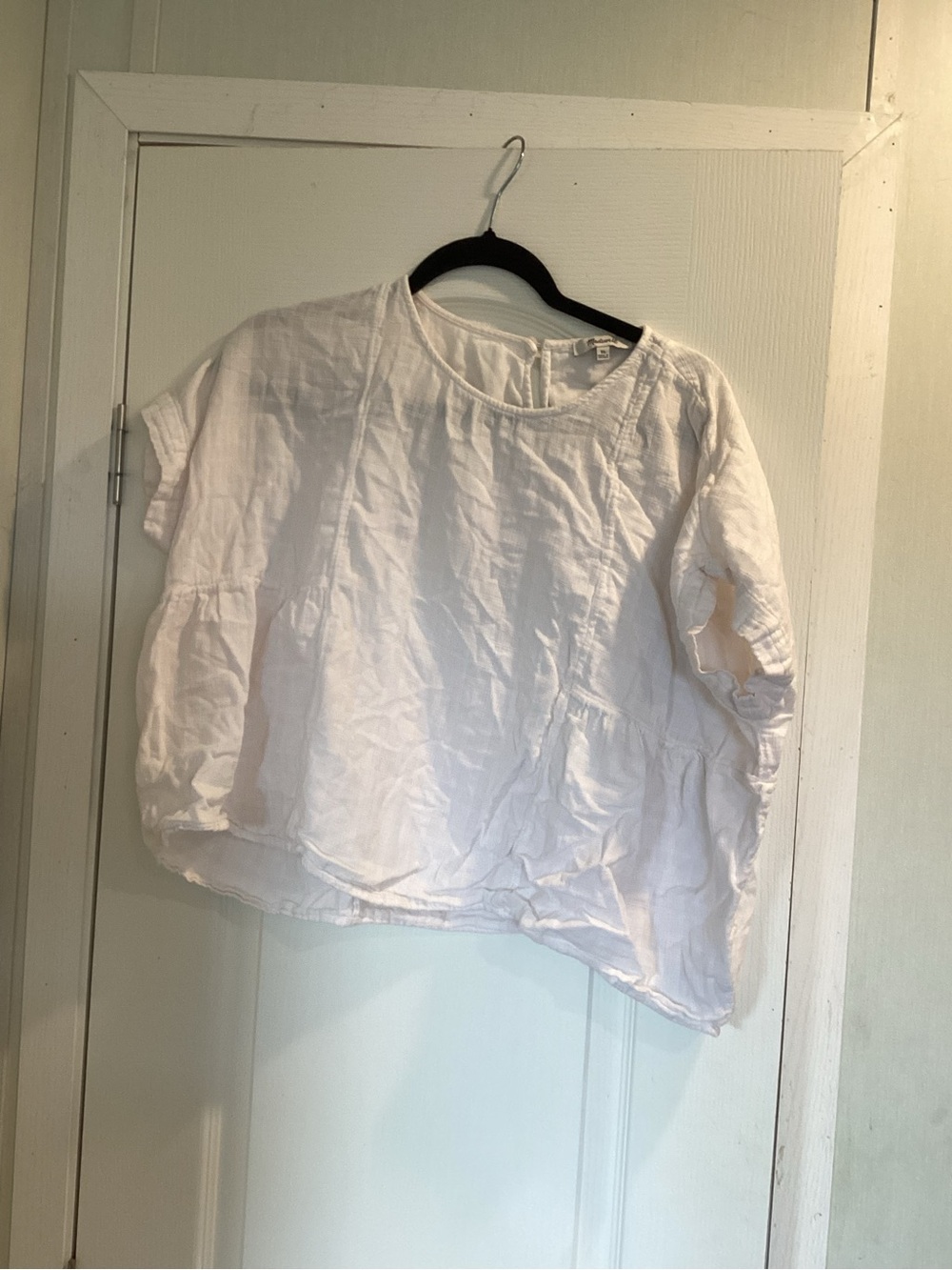 Madewell White Short-Sleeve Linen Blend Peasant Top XL EUC